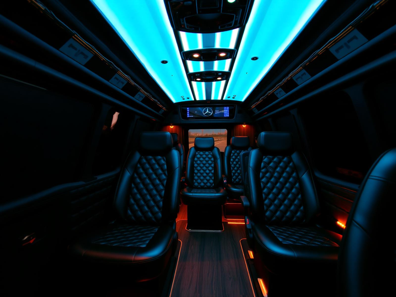 Luxury Sprinter cabin with quilted leather