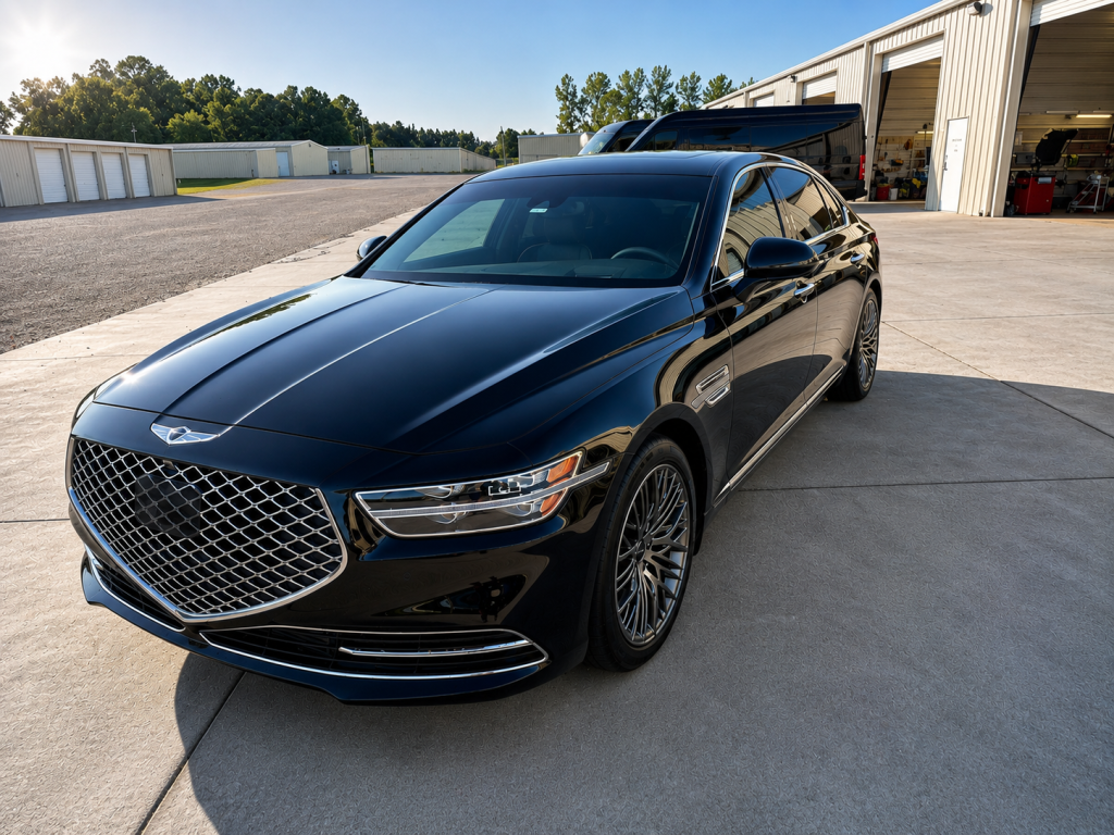Black luxury sedan for private airport and executive transportation