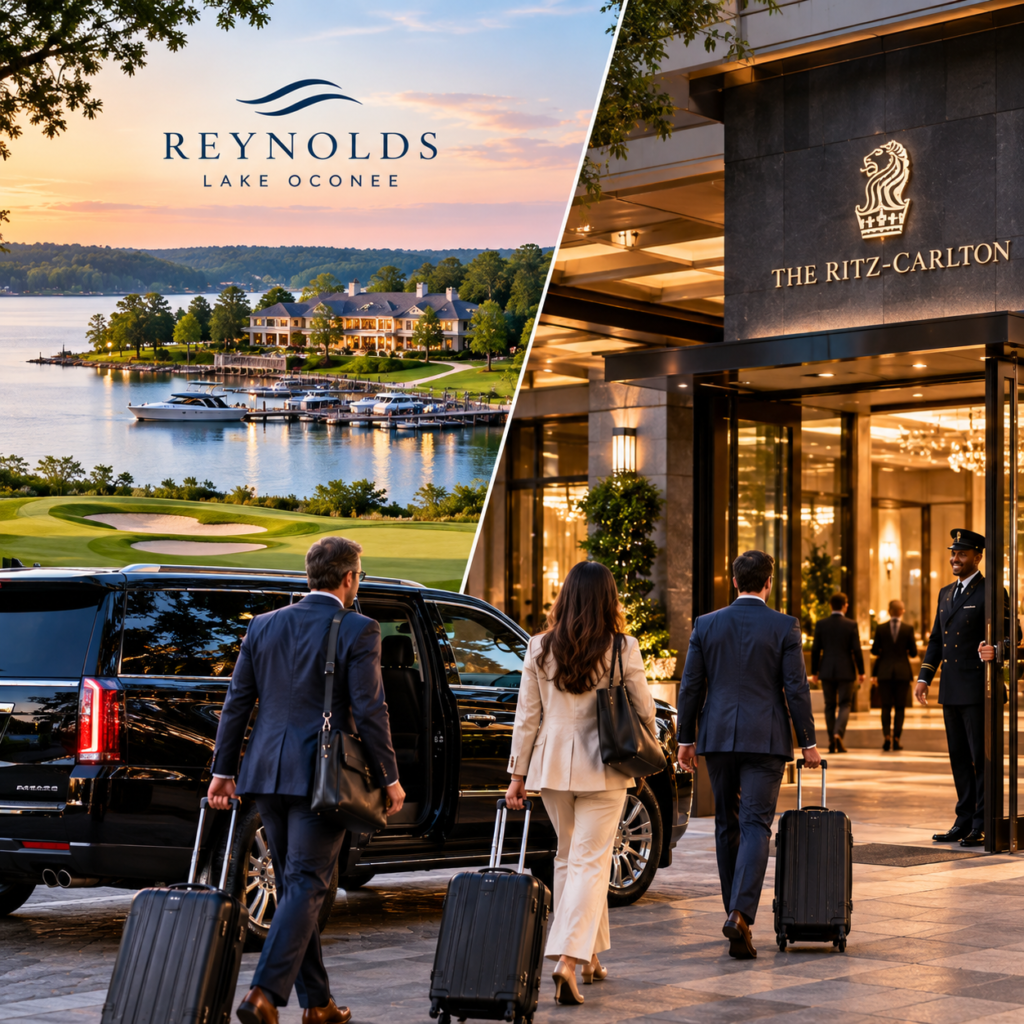 Corporate travelers using private transportation for business trips at Lake Oconee