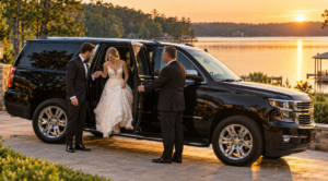 Suburban near Lake Oconee at golden hour, with a chauffeur